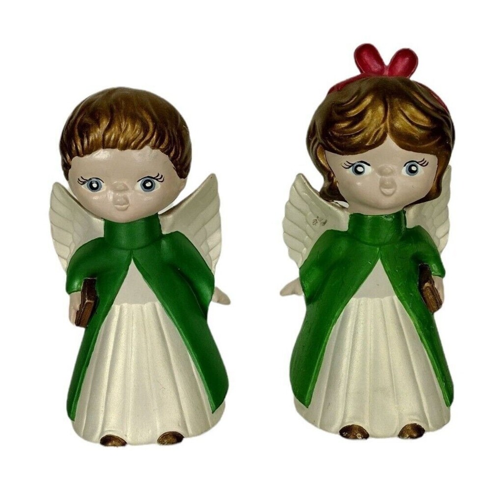 Vintage 60s MCM Kitschy Ceramic Figurines Christmas Carolers Angels Boy & Girl